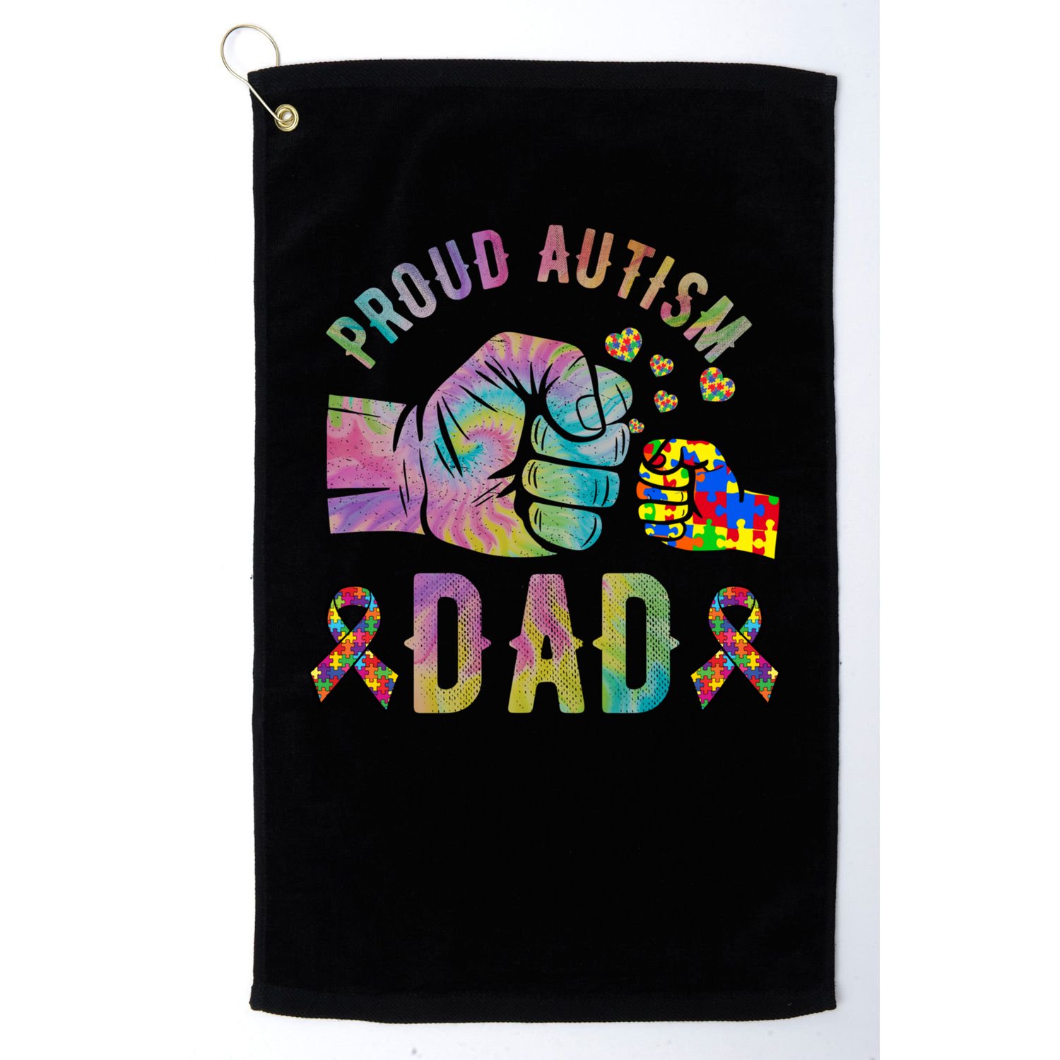 Proud Autism Dad Autism Awareness Tie Dye Matching Golf Towel