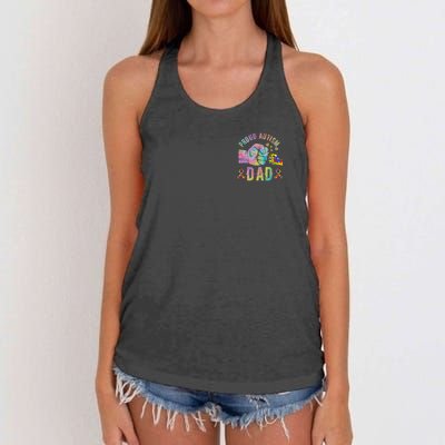 Proud Autism Dad Autism Awareness Tie Dye Matching Women's Knotted Racerback Tank