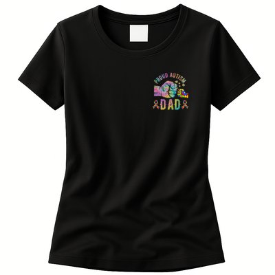 Proud Autism Dad Autism Awareness Tie Dye Matching Womens T-Shirt