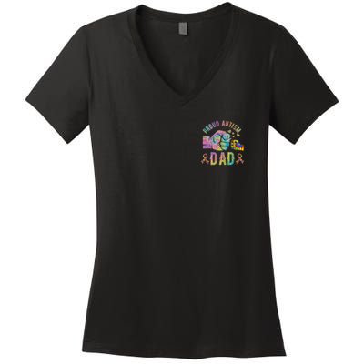 Proud Autism Dad Autism Awareness Tie Dye Matching Women's V-Neck T-Shirt
