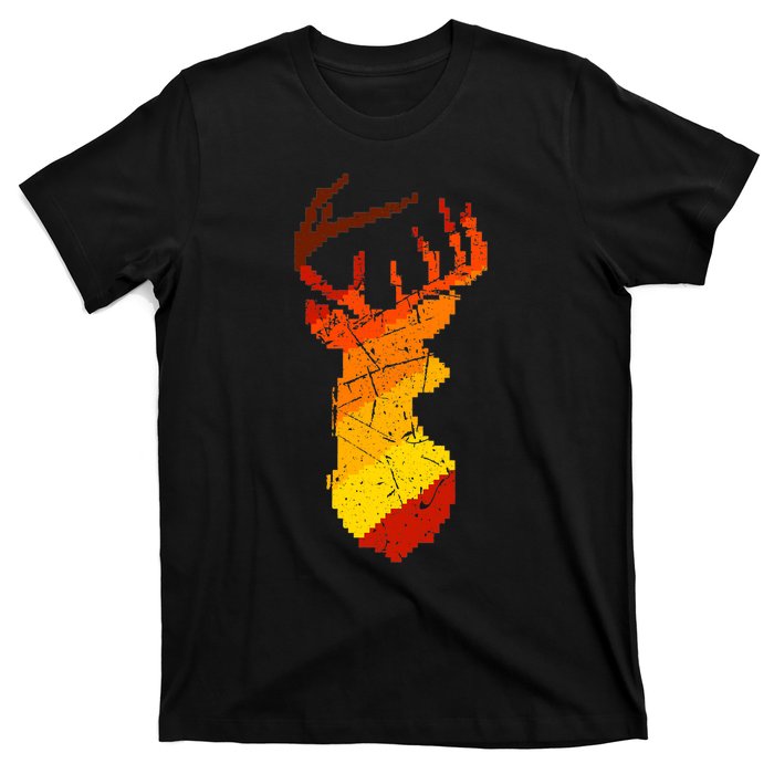 Pixelated Art Deer Hunting Sunset T-Shirt