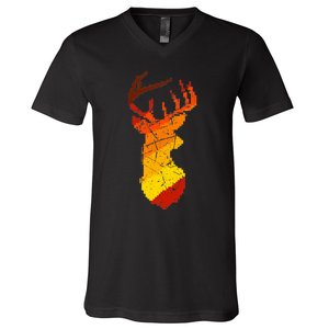 Pixelated Art Deer Hunting Sunset V-Neck T-Shirt