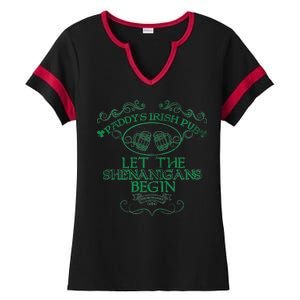 Paddy's Irish Pub Let The Shenanigans Begin Ladies Halftime Notch Neck Tee