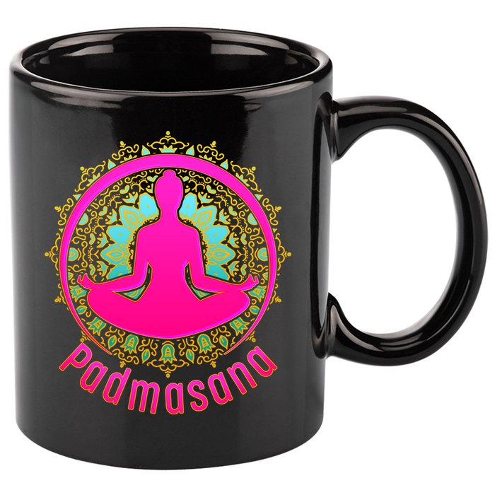Padmasana Yoga Lotus Pose 11oz C Handle Ceramic Mug