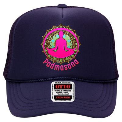 Padmasana Yoga Lotus Pose High Crown Mesh Back Trucker Hat