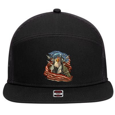 Patriotic American Eagle Fighter Pilot 4th Of July 7 Panel Mesh Trucker Snapback Hat