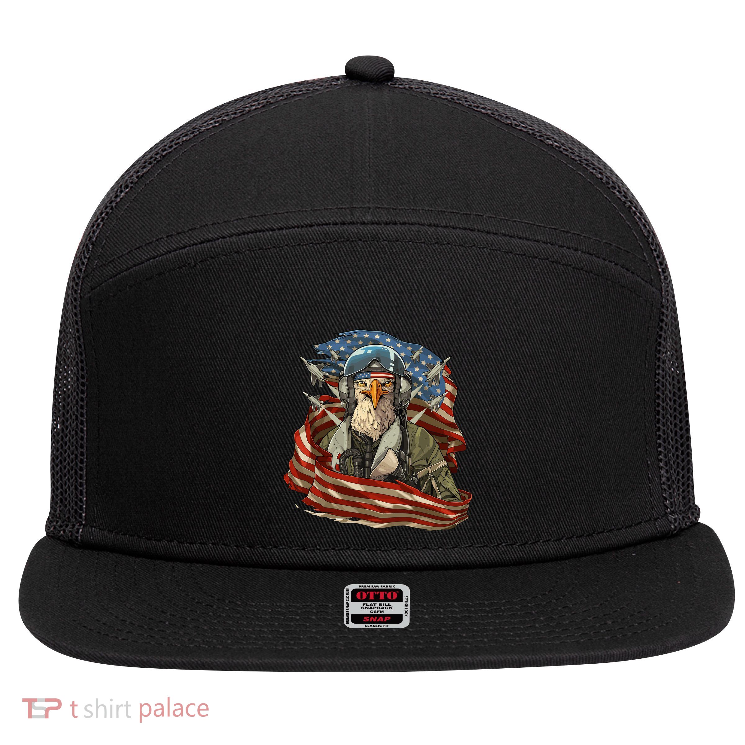 Patriotic American Eagle Fighter Pilot 4th Of July 7 Panel Mesh Trucker Snapback Hat