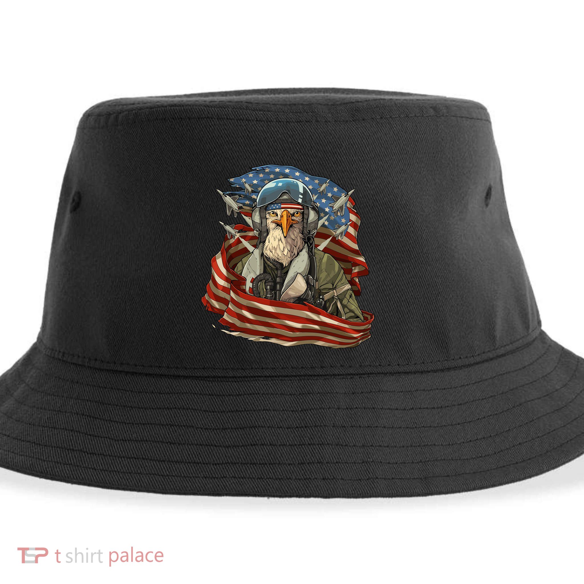 Patriotic American Eagle Fighter Pilot 4th Of July Sustainable Bucket Hat