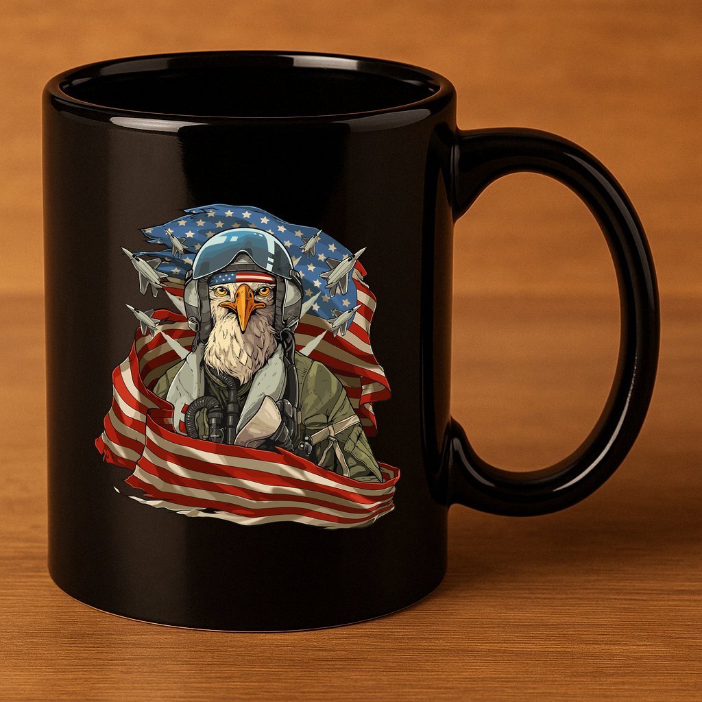 Patriotic American Eagle Fighter Pilot 4th Of July 11oz C Handle Ceramic Mug
