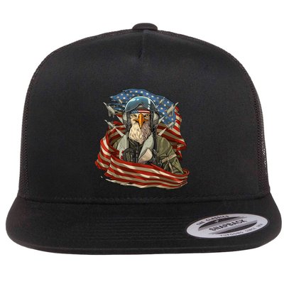 Patriotic American Eagle Fighter Pilot 4th Of July Flatbill Hat