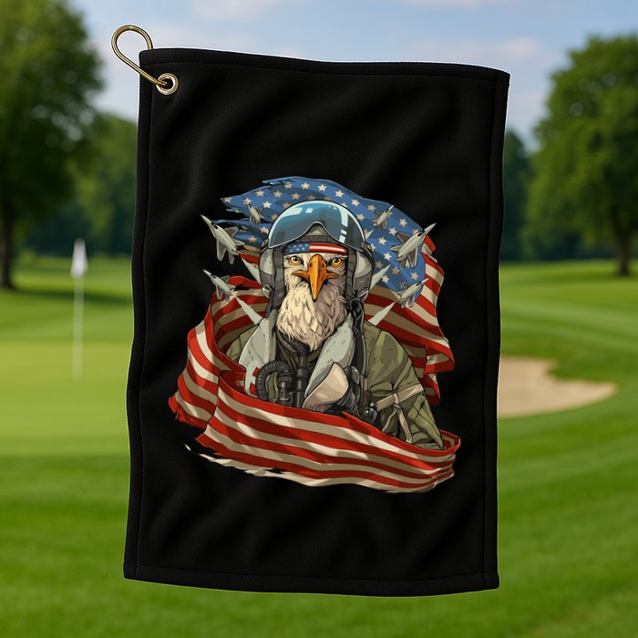 Patriotic American Eagle Fighter Pilot 4th Of July Golf Towel