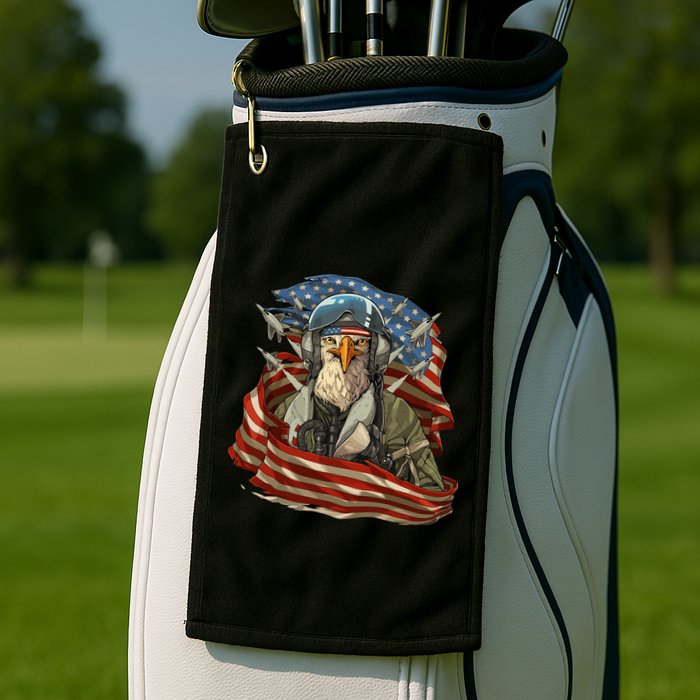 Patriotic American Eagle Fighter Pilot 4th Of July Golf Towel