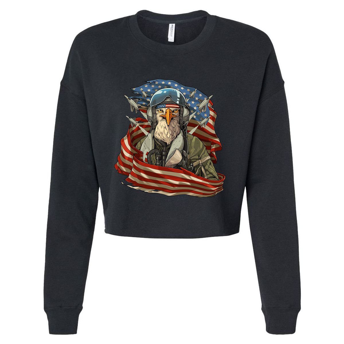 Patriotic American Eagle Fighter Pilot 4th Of July Cropped Pullover Crew