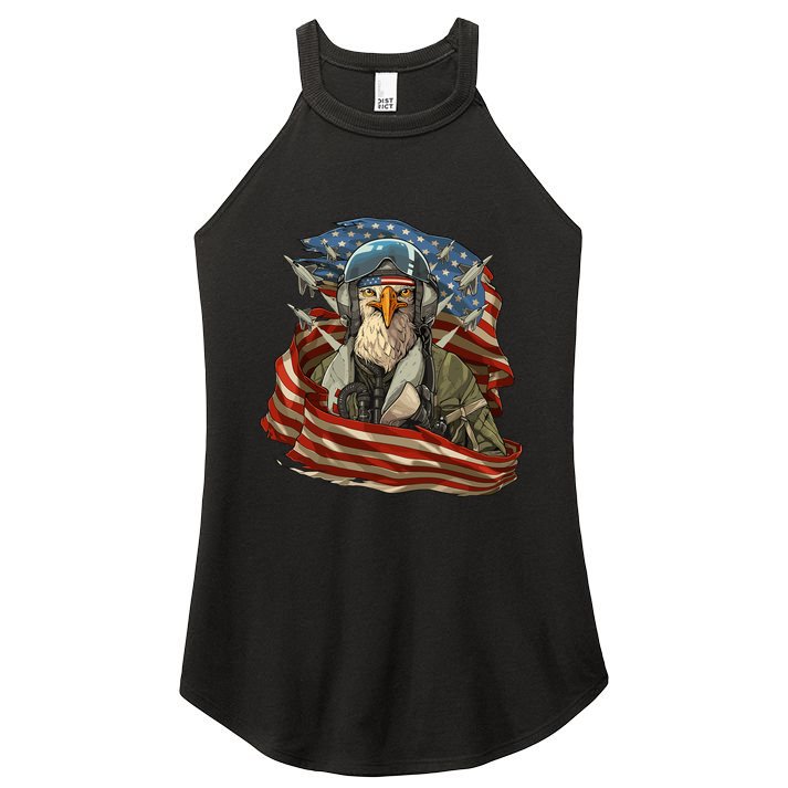 Patriotic American Eagle Fighter Pilot 4th Of July Women's Perfect Tri Rocker Tank