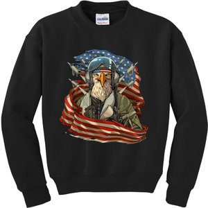 Patriotic American Eagle Fighter Pilot 4th Of July Kids Sweatshirt