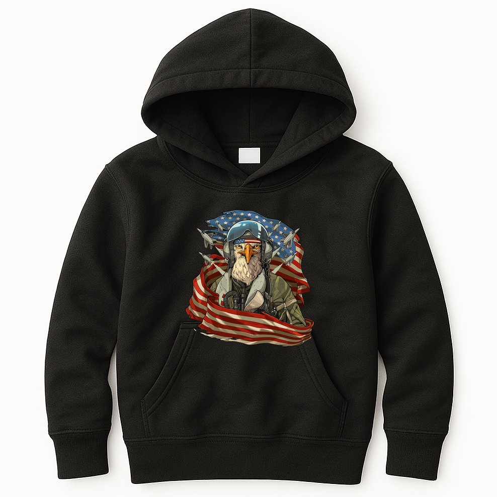 Patriotic American Eagle Fighter Pilot 4th Of July Kids Hoodie