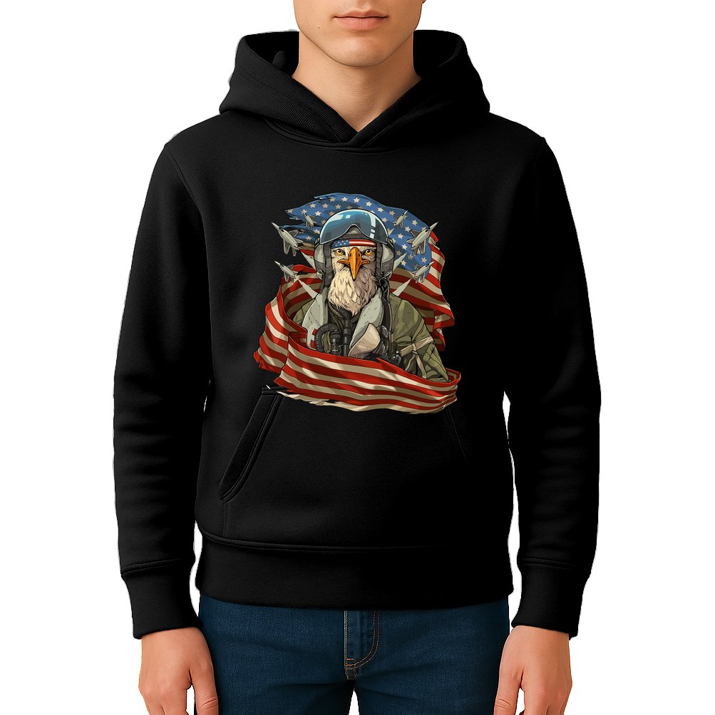 Patriotic American Eagle Fighter Pilot 4th Of July Kids Hoodie