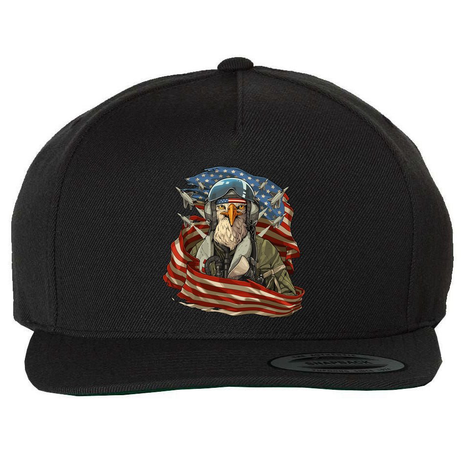 Patriotic American Eagle Fighter Pilot 4th Of July Wool Snapback Cap