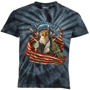 Patriotic American Eagle Fighter Pilot 4th Of July Kids Tie-Dye T-Shirt