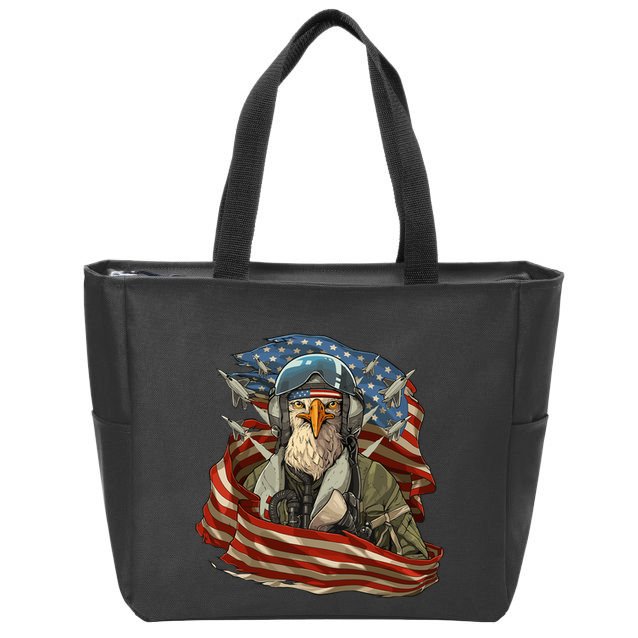 Patriotic American Eagle Fighter Pilot 4th Of July Zip Tote Bag