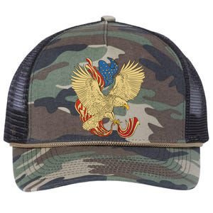 Patriotic American Eagle And United States Flag Retro Rope Trucker Hat Cap