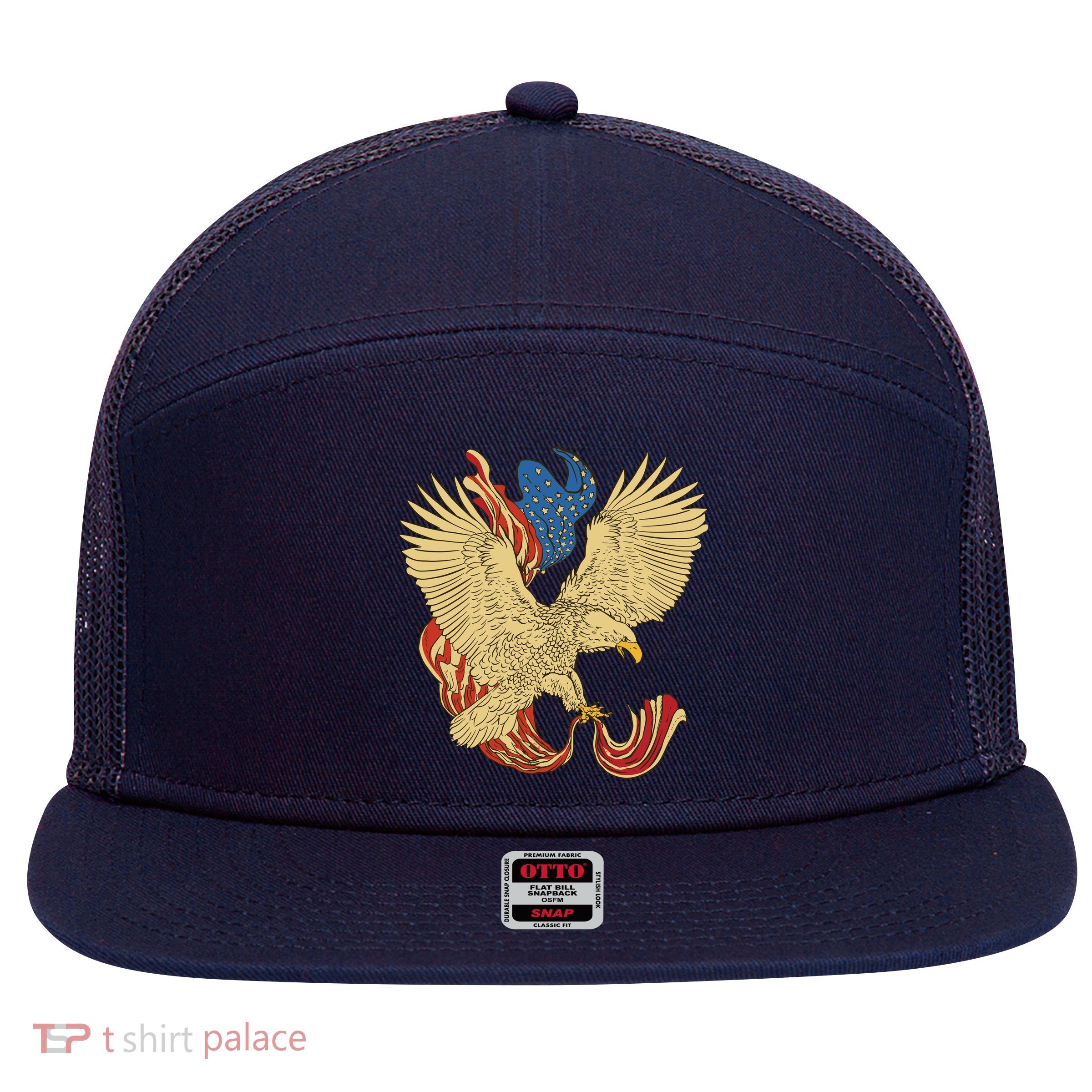 Patriotic American Eagle And United States Flag 7 Panel Mesh Trucker Snapback Hat