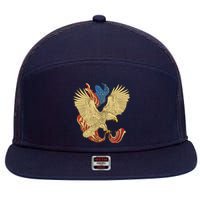 Patriotic American Eagle And United States Flag 7 Panel Mesh Trucker Snapback Hat