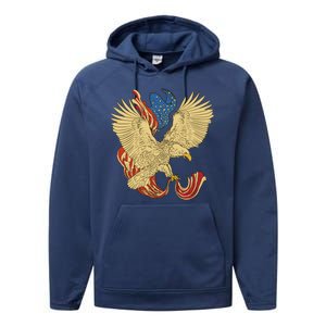 Patriotic American Eagle And United States Flag Performance Fleece Hoodie