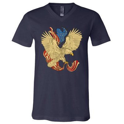 Patriotic American Eagle And United States Flag V-Neck T-Shirt