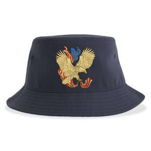 Patriotic American Eagle And United States Flag Sustainable Bucket Hat