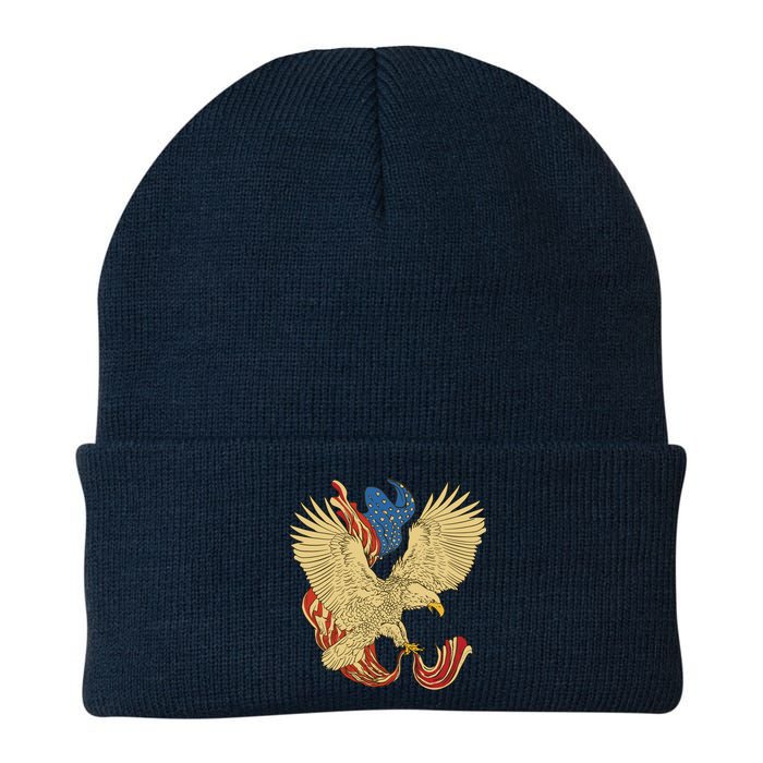 Patriotic American Eagle And United States Flag Knit Cap Winter Beanie