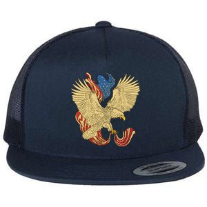 Patriotic American Eagle And United States Flag Flat Bill Trucker Hat