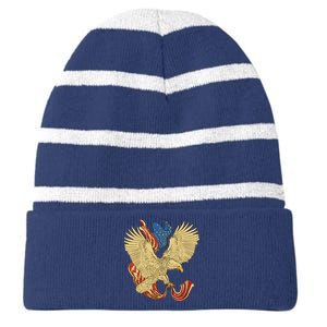 Patriotic American Eagle And United States Flag Striped Beanie with Solid Band