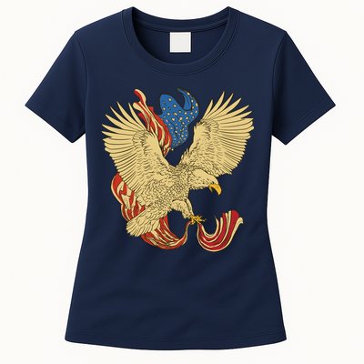 Patriotic American Eagle And United States Flag Womens T-Shirt