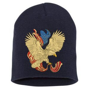 Patriotic American Eagle And United States Flag Short Acrylic Beanie