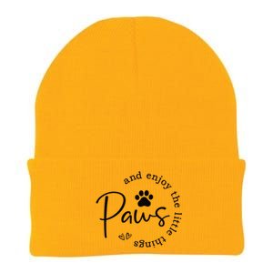 Paws And Enjoy The Little Things White Knit Cap Winter Beanie