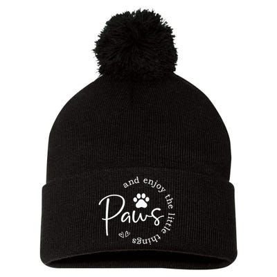 Paws And Enjoy The Little Things White Pom Pom 12in Knit Beanie