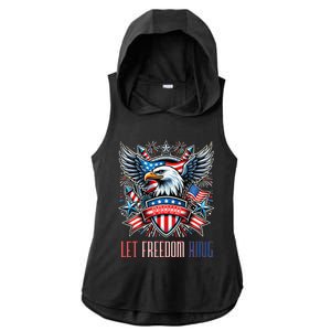 Proud American Eagle Let Freedom Ring Patriotic Design Ladies PosiCharge Tri-Blend Wicking Draft Hoodie Tank