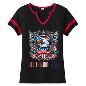 Proud American Eagle Let Freedom Ring Patriotic Design Ladies Halftime Notch Neck Tee