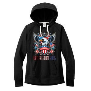 Proud American Eagle Let Freedom Ring Patriotic Design Women's Fleece Hoodie