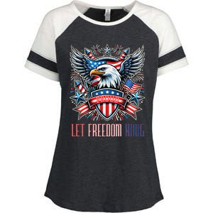 Proud American Eagle Let Freedom Ring Patriotic Design Enza Ladies Jersey Colorblock Tee