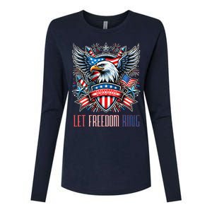 Proud American Eagle Let Freedom Ring Patriotic Design Womens Cotton Relaxed Long Sleeve T-Shirt