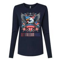 Proud American Eagle Let Freedom Ring Patriotic Design Womens Cotton Relaxed Long Sleeve T-Shirt