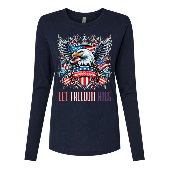 Proud American Eagle Let Freedom Ring Patriotic Design Womens Cotton Relaxed Long Sleeve T-Shirt