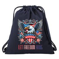 Proud American Eagle Let Freedom Ring Patriotic Design Drawstring Bag