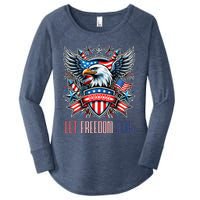 Proud American Eagle Let Freedom Ring Patriotic Design Women's Perfect Tri Tunic Long Sleeve Shirt