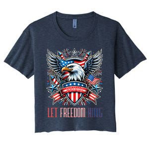 Proud American Eagle Let Freedom Ring Patriotic Design Women's Crop Top Tee