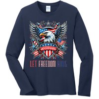 Proud American Eagle Let Freedom Ring Patriotic Design Ladies Long Sleeve Shirt