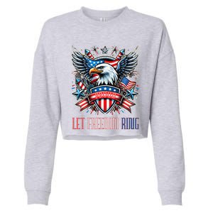 Proud American Eagle Let Freedom Ring Patriotic Design Cropped Pullover Crew