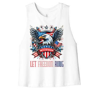 Proud American Eagle Let Freedom Ring Patriotic Design Women's Racerback Cropped Tank